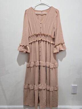 Amegoya Women's V Neck Long Sleeve Boho Maxi Dress Fall Wedding Guest Long SizeM